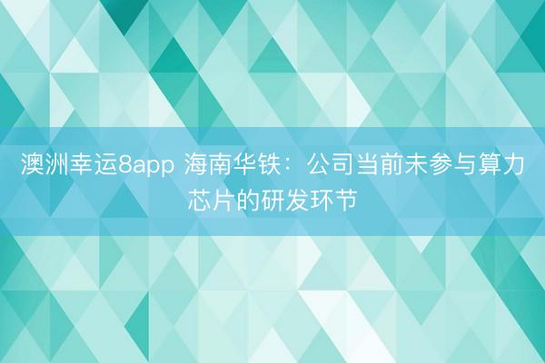 澳洲幸運(yùn)8app 海南華鐵：公司當(dāng)前未參與算力芯片的研發(fā)環(huán)節(jié)